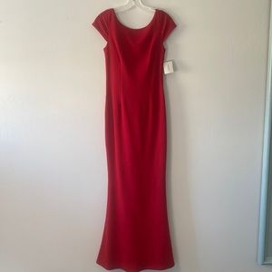 David’s Bridal Red Deep V Bow Back Dress